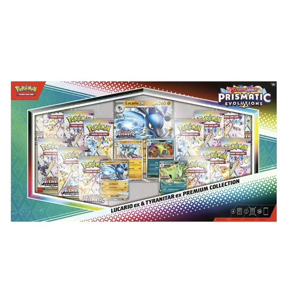Pokemon Scarlet & Violet Prismatic Evolutions Lucario ex & Tyranitar ex Premium Collection